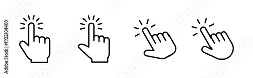Hand click cursor icons set, pointer finger simple illustrations, interaction and selection symbols