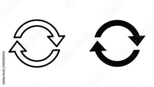 Modern Loop and Reset Arrow Symbols in Outline and Solid Vector Format
