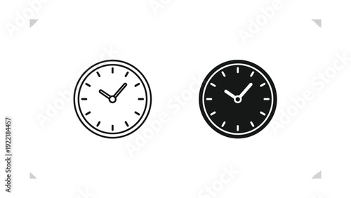 Classic Round Analog Clock Faces for Schedule and Punctuality Icons