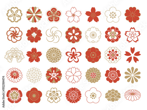 日本の伝統的な花のアイコンセット