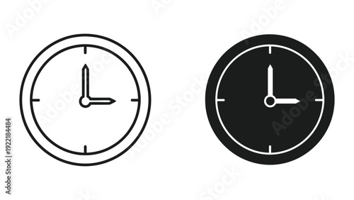 Minimal Analog Wall Clock Icons Displaying Three O'Clock for Time Management