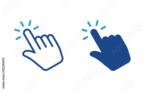 Hand cursor icons, outline and filled styles, indicating clicking or selecting actions