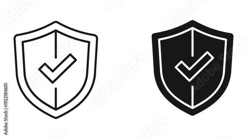Security Shield with Checkmark Icon in Outline and Solid Styles