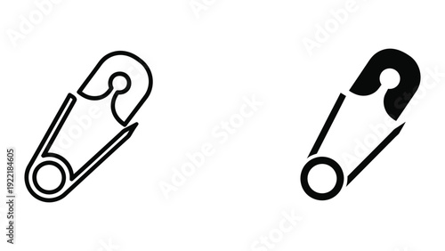 Safety Pin Icon Set in Outline and Solid Vector Illustration