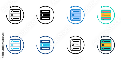 Server Restoration icons set multiple style collection. Editable stroke 

