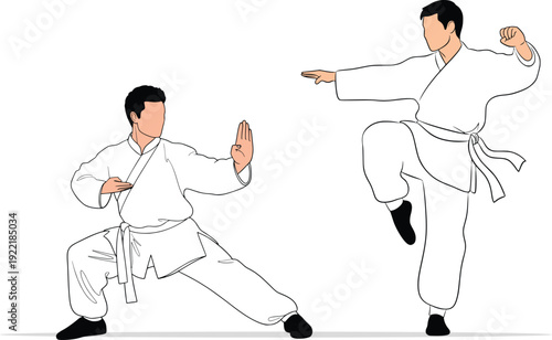 Two Men Practicing Karate Martial Arts