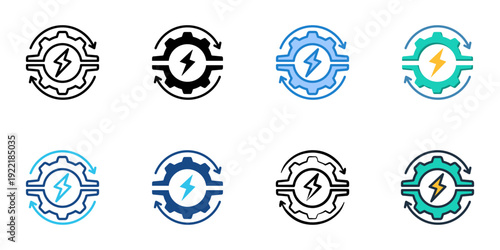 Power Grid icons set multiple style collection. Editable stroke 
