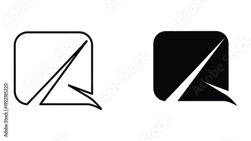 Abstract Square Speech Bubble Icon with Dynamic Bolt Arrow