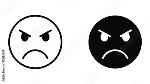 Mad and Frustrated Angry Face Emoticon Icon in Two Styles