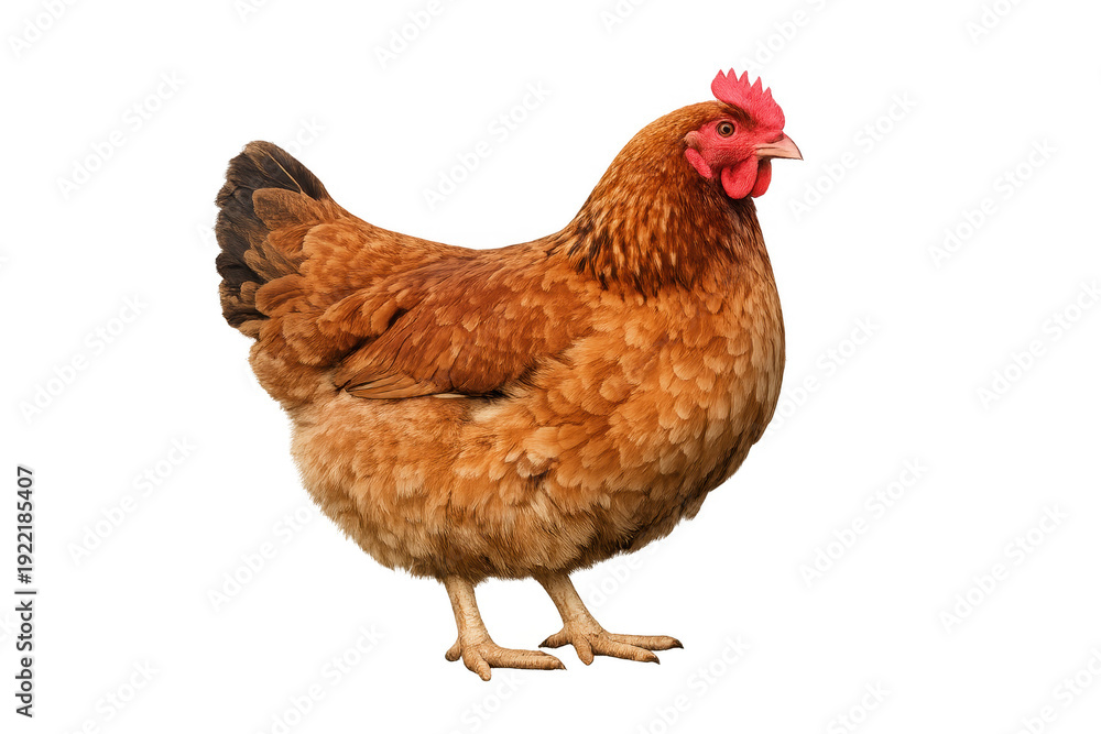 Fototapeta premium Brown hen domestic farm bird standing isolated