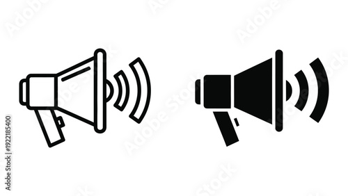 Megaphone Icon with Sound Waves - Black and White Vector Illustration