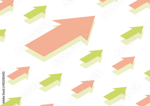 【背景透過】大きなピンクの矢印と小さな黄緑とピンクの矢印が同じ方向を向いているデザイン