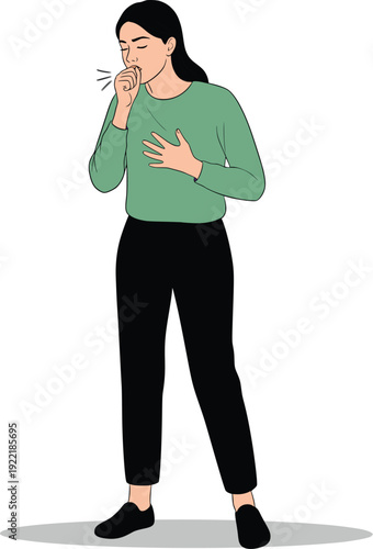 Young Woman Coughing and Feeling Sick