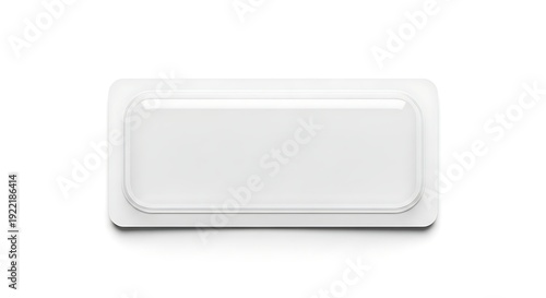 Long rectangular empty blister package on white background, clear plastic bubble.
