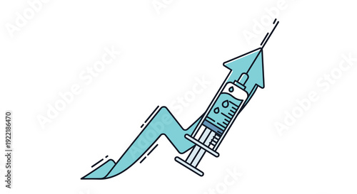 An upward trending arrow graph integrates with a syringe symbolizing growth and advancement in medical vaccinations and treatments, Generative AI.