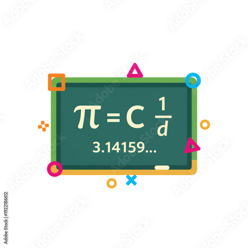 Mathematical chalkboard displaying pi formula with colorful design  