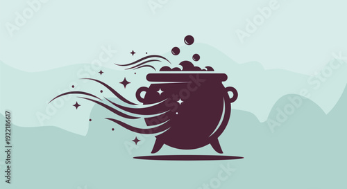 Magical cauldron illustration with bubbles and steam