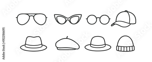 Headwear and eyewear collection, fashion accessories for different styles