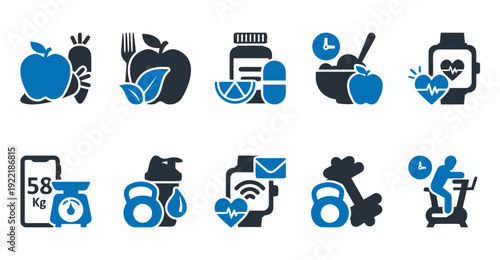 Healthy lifestyle icons for fitness and nutrition tracking app