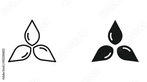 Three Water Droplets Icons: Fluidity, Purity, and Hydration Concepts