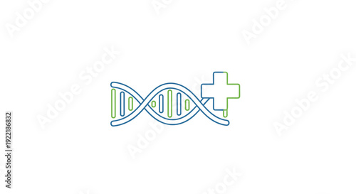 A DNA double helix intertwines with a medical cross symbol depicting genetic health and modern healthcare on a white background, Generative AI.