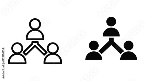 Teamwork and Hierarchy Icons: Network Connection Between People and Management Structure