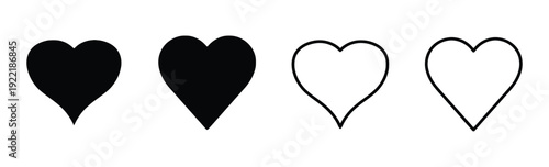 Heart shape icons solid and outline for love and emotion symbols