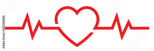 Heartbeat electrocardiogram line with heart symbol medical pulse line illustration