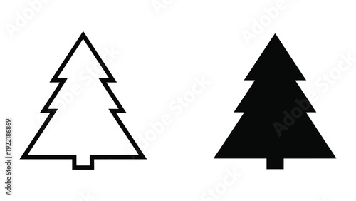Christmas Tree Icon - Outline and Solid Silhouette for Holiday Designs