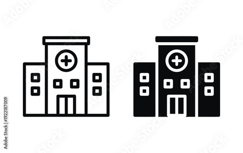 Hospital building icon set outline and filled silhouette medical healthcare concept