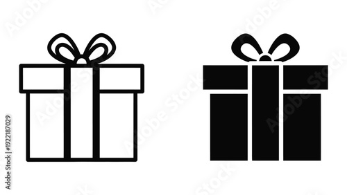 Gift Box with Ribbon Icons, Present and Celebration Theme