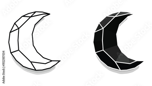 Crescent Moon Icons with Geometric Design, Celestial and Night Concept