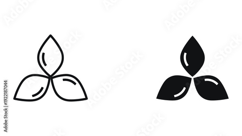 Basil Leaf Icons, Fresh Herb and Healthy Eating Concept