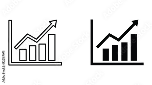 Bar and Line Chart Icons for Business Growth and Financial Analysis