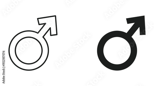 Male Gender Symbol Icon Set: Mars Sign in Outline and Solid Black