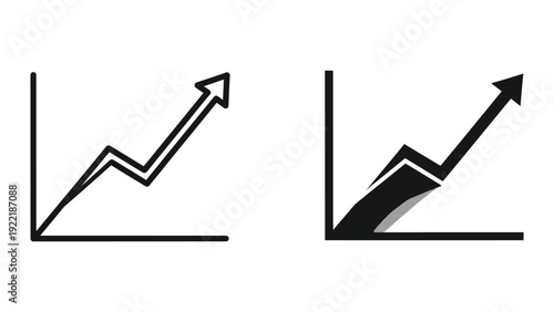 Growing Line Chart Icons with Shadow, Business Success and Data Insight
