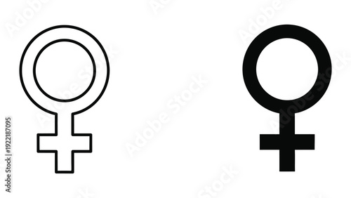 Female Gender Symbol Icon Set: Venus Sign in Outline and Solid Black