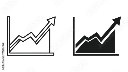 Upward Trend Line Graph Icon Set, Business Growth and Success Concept
