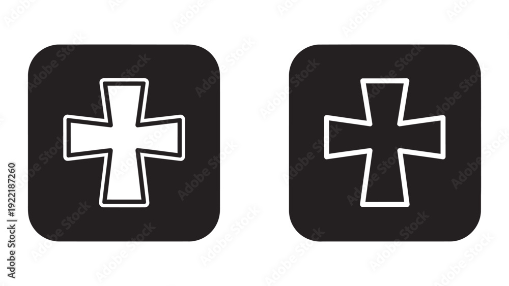 Obraz premium Medical Cross and Add Button Icons in Rounded Squares