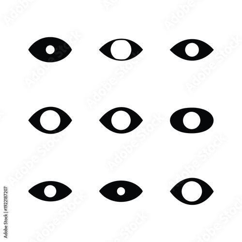 Human eye icons set with various pupil and eyelid shapes for vision concepts