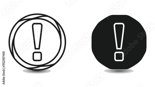 Exclamation Mark Icon Set: Outline and Solid Black for Alerts and Warnings