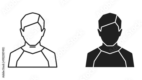 Male Silhouette Icon: Outline and Solid Black for User Profile Representation