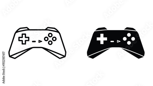 Video game controller icon in outline and solid fill for gaming and entertainment