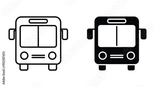 Public Transport Bus Icon Set in Line and Solid Black Style