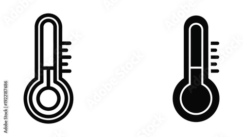 Temperature Thermometer Icon Set in Outline and Solid Style