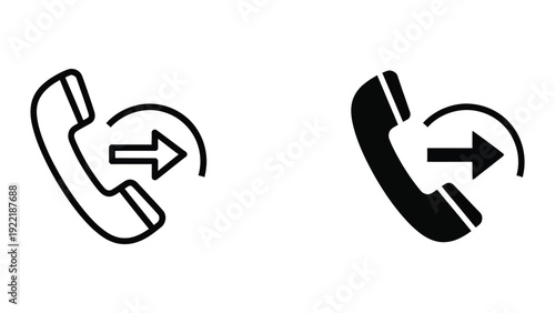 Incoming Call Icons: Outline and Solid Black Phone Receiver with Arrow
