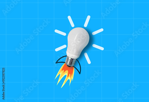 Success idea concept – a bright light bulb transformed into a rocket, symbolizing startup launch, innovation, and the courage to think differently