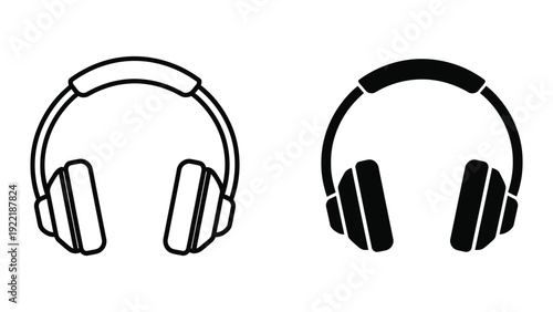 Classic Headphones Icon Vector in Black and White for Music and Audio Applications