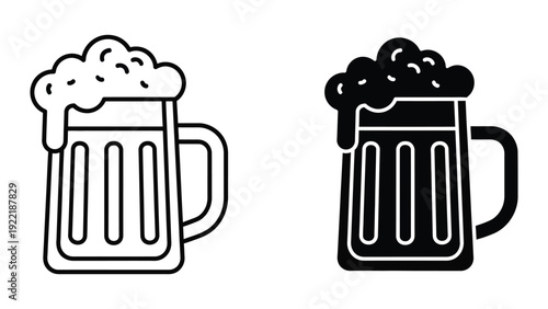 Beer Mug Icons: Outline and Solid for Drinks, Pubs, and Celebration