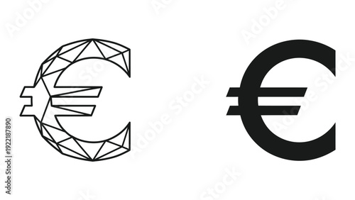 Euro Currency Symbol Vector Icon: Geometric Outline and Solid Design for Finance